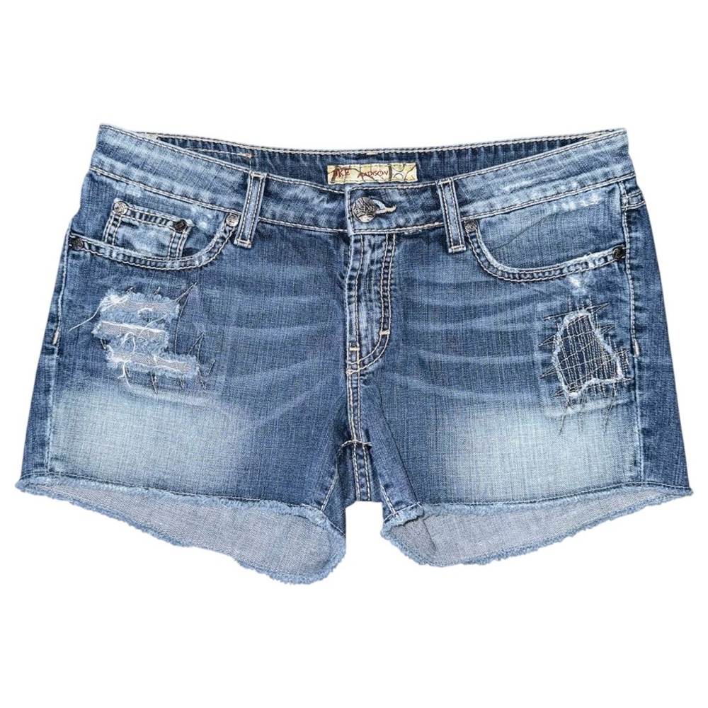 BKE Madison Low Rise Patchwork Embroidered Denim Jean Shorts Distressed 29 y2k